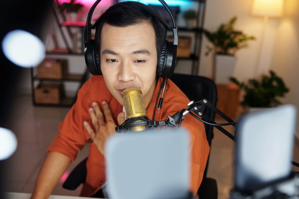 Asian Man Making Content For Video Blog